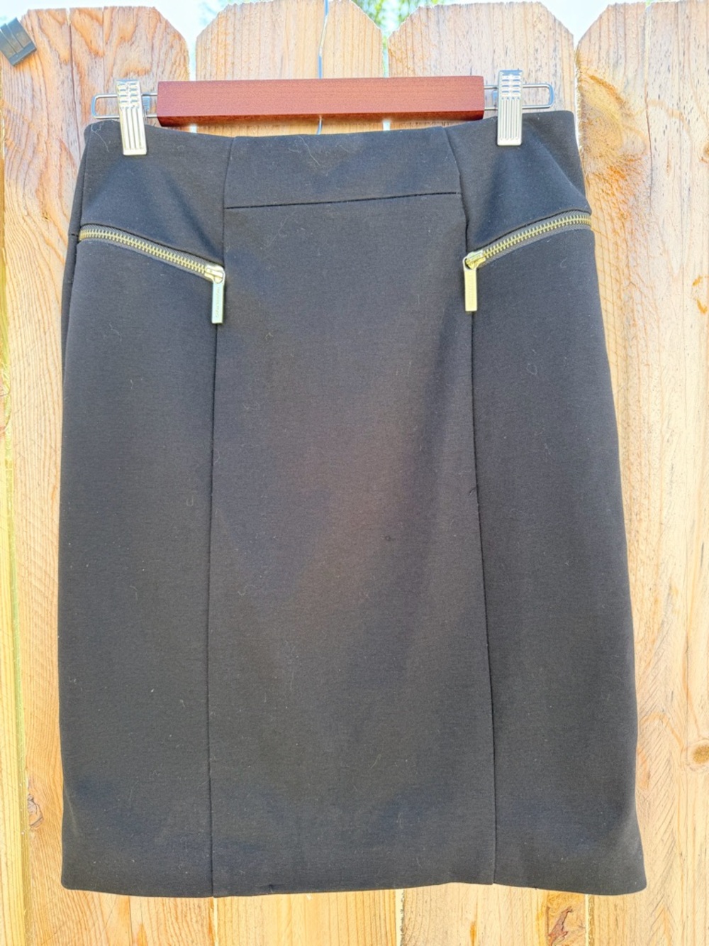 Black Women's Pencil Skirt with Gold Zipper Accents